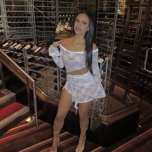 White Lace Off-Shoulder Crop Top & Mini Skirt Set